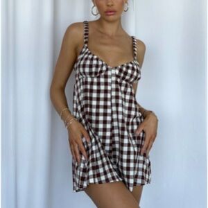 Princess Polly Gingham Harlie Romper Brown